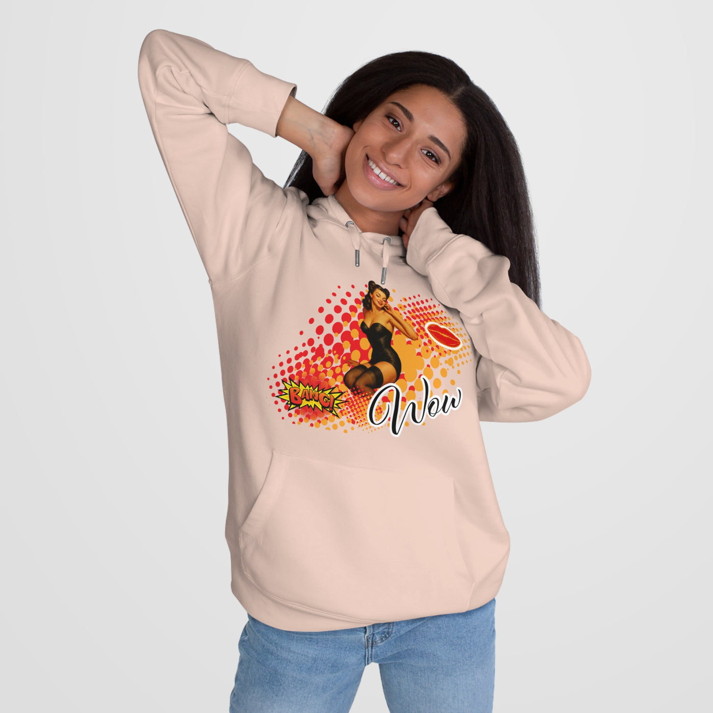 Retro Pin-Up Queen Hooded Sweatshirt - 'Wow' Graphic