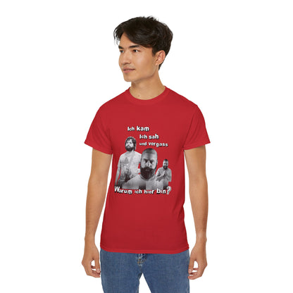 T ShirtUnisex Witz  Alan Garner– Ich kam ich sah und vergaß - Warum ich hier bin!
