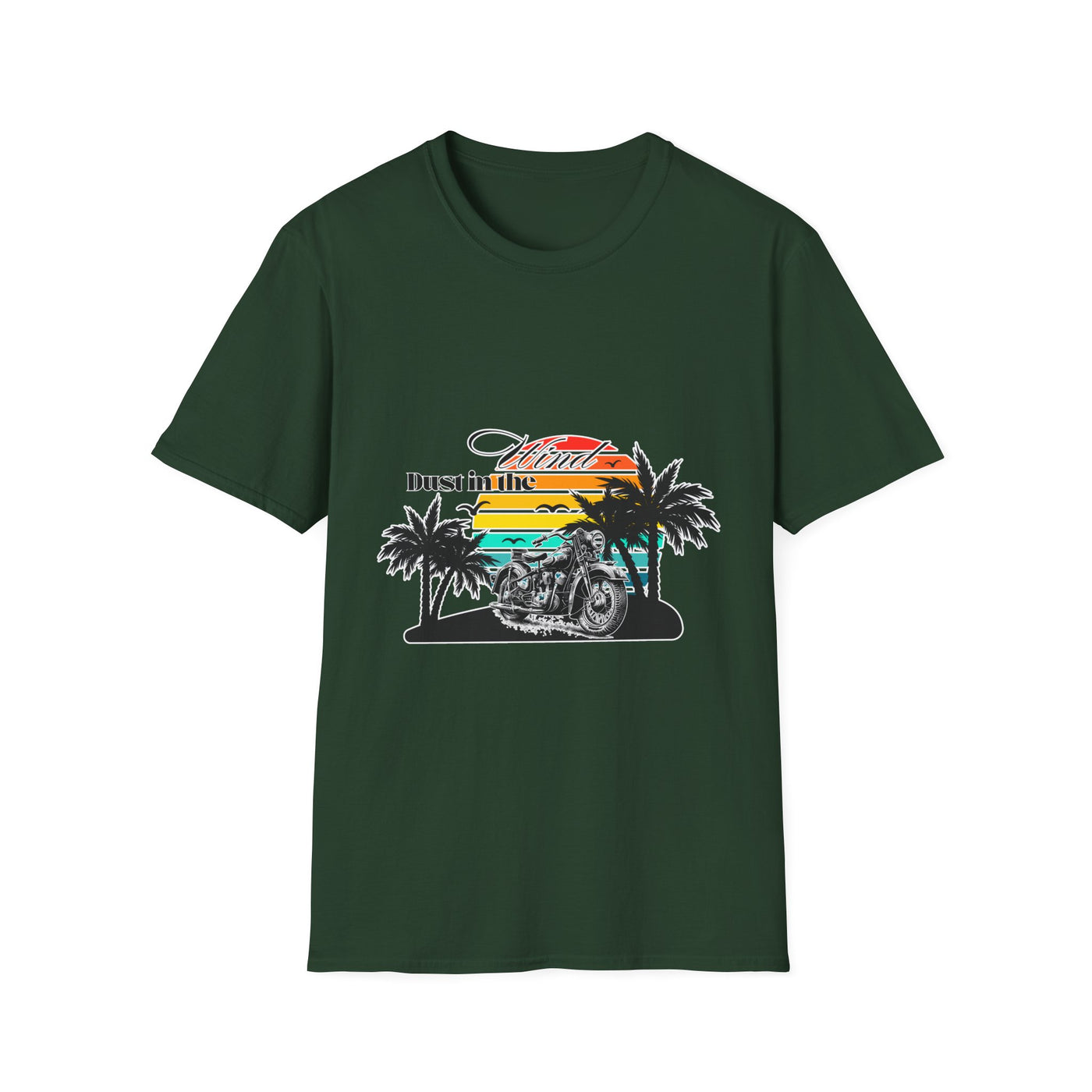 Dust in the Wind Unisex Jersey Tee – Retro Motorcycle & Palm Trees Design
