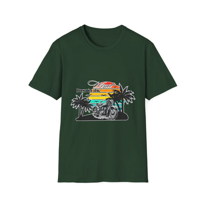 Dust in the Wind Unisex Jersey Tee – Retro Motorcycle & Palm Trees Design