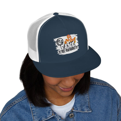 Embroidered 5 Panel Trucker Cap - Fake it til you make it