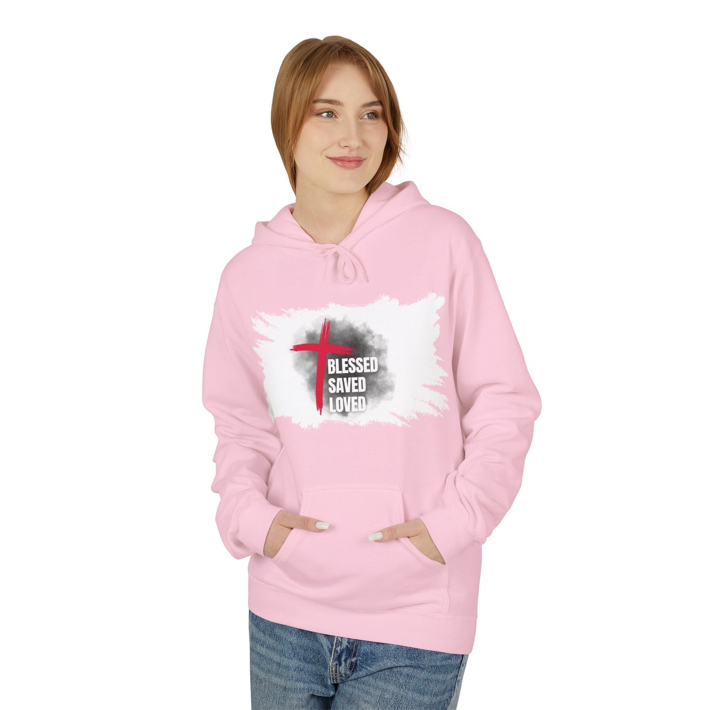 Faith-Inspired Hoodie: Blessed, Saved, Loved - Christian JESUS