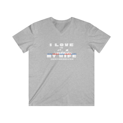 Men's V-Neck Graphic Tee - I love my wife - watch all the day Football