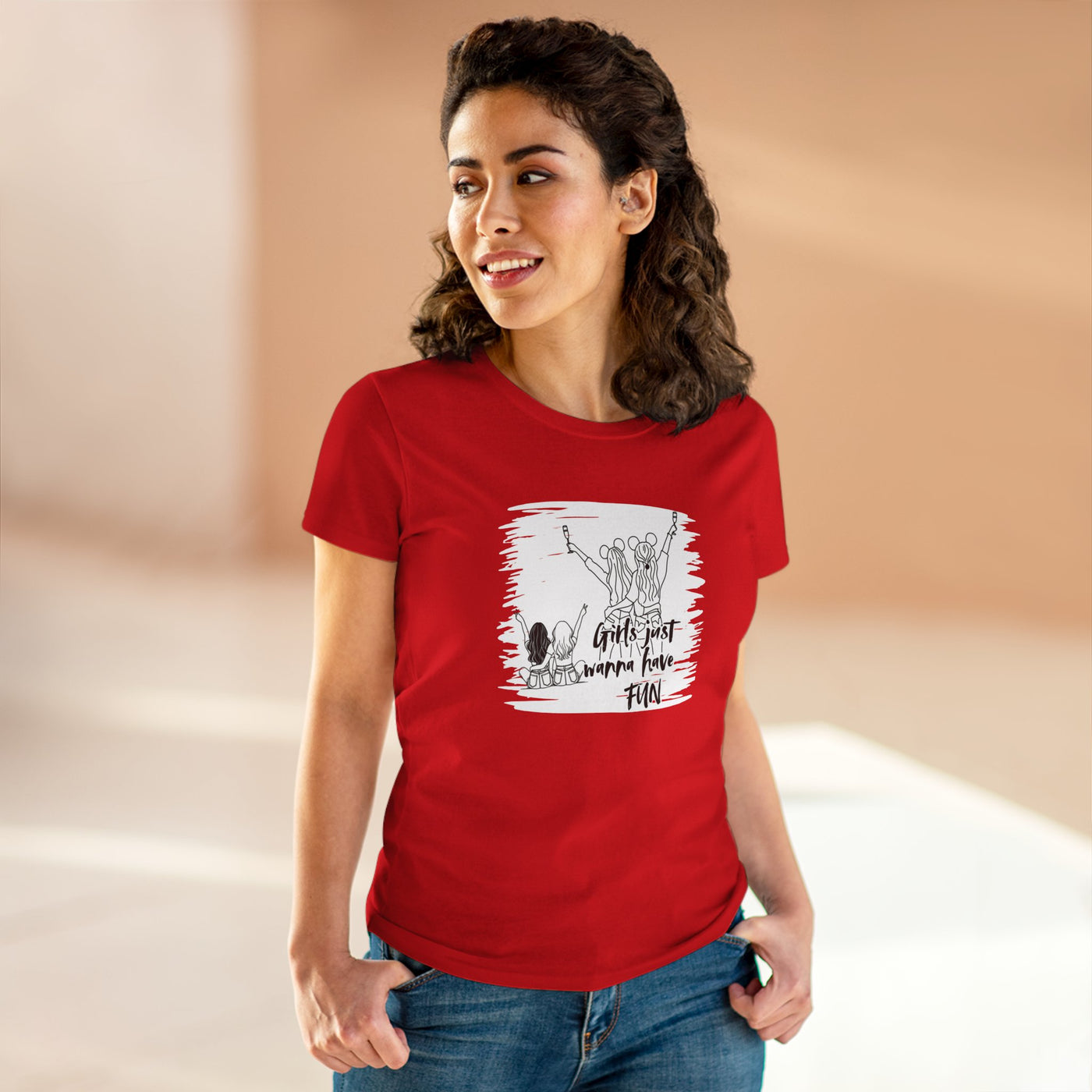 Girls Just Wanna Have Fun Cotton Tee - Women's Midweight Casual Shirt