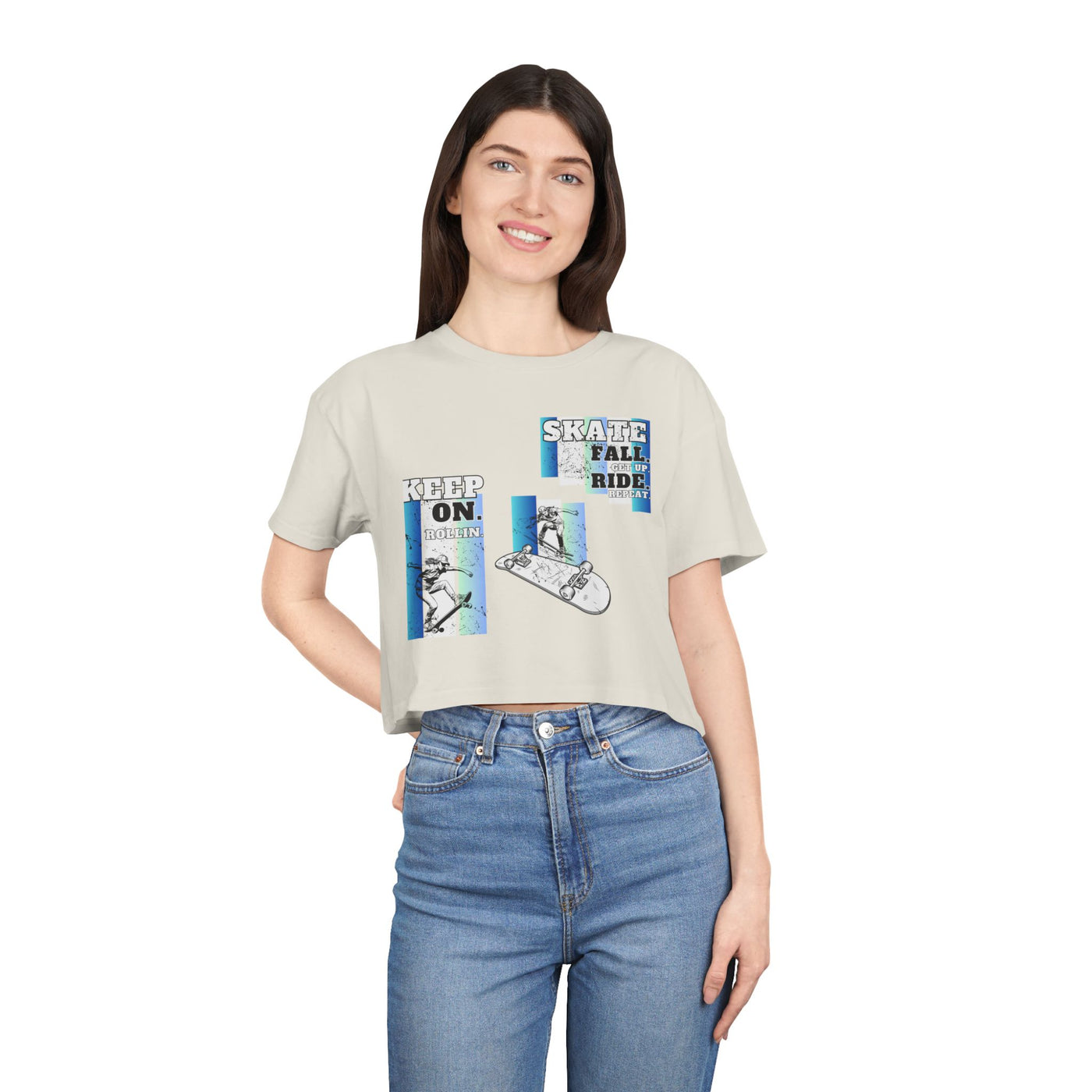 Skateboarding Women's Crop Tee - Keep On Skatin' & Fall Ride Graphic T-Shirt