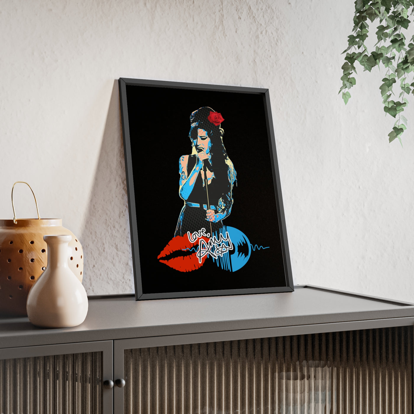 Love Amy Winehouse Poster with Wooden Frame - Vibrant Wall Art for Music Lovers