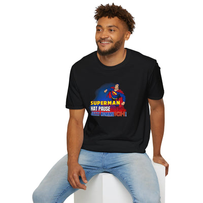 Superman Pause Unisex Softstyle T-Shirt - Fun Graphic Tee for Comic Fans