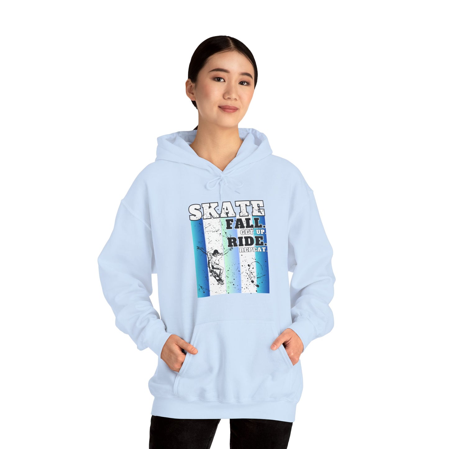 Skateboarding Warmup Hoodie - 'Skate Fall Get Up Ride Repeat' Design