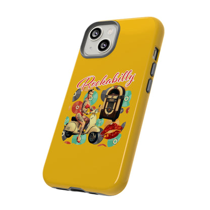 Rockabilly Phone Case, Vintage Scooter Design, Retro Style Cover, Fun Gift for Music Lovers, Yellow Tough Cases