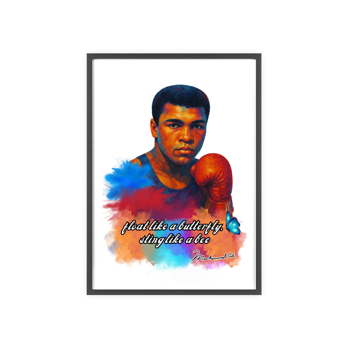 Inspirational Muhammad Ali Poster with Wooden Frame - Float Like a Butterfly, Sting Like a Bee