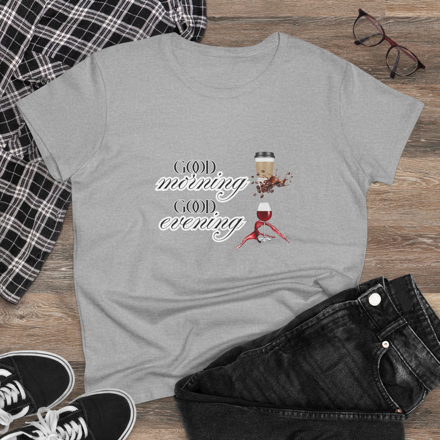 Good Morning - Good Evening  Cotton Tee, Women's Graphic Shirt
