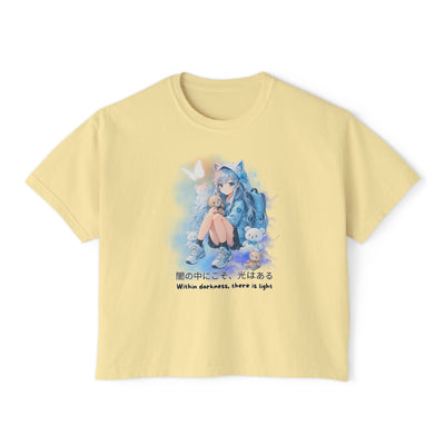 Women's Boxy Tee - "Within Darkness, There is Light" Cozy Cartoon Tee Anime