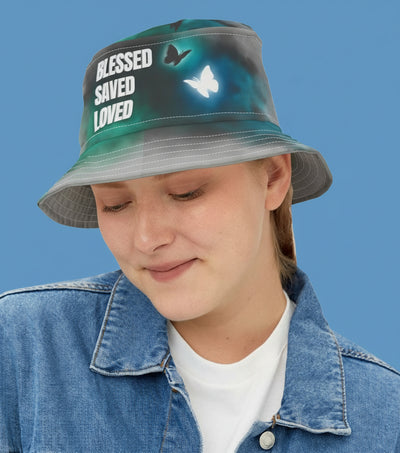 Blessed Saved Loved - Christian - Christlich - Jesus - Gott Hat- Fischerhut