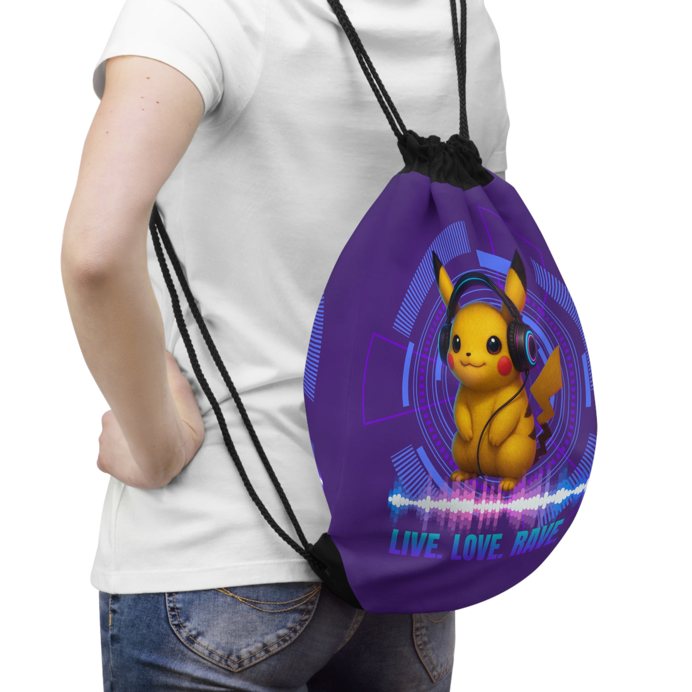 Rave Pokemon Drawstring Bag - Live Love Rave, Gym Bag, Tunrbeutel, Music Festivals