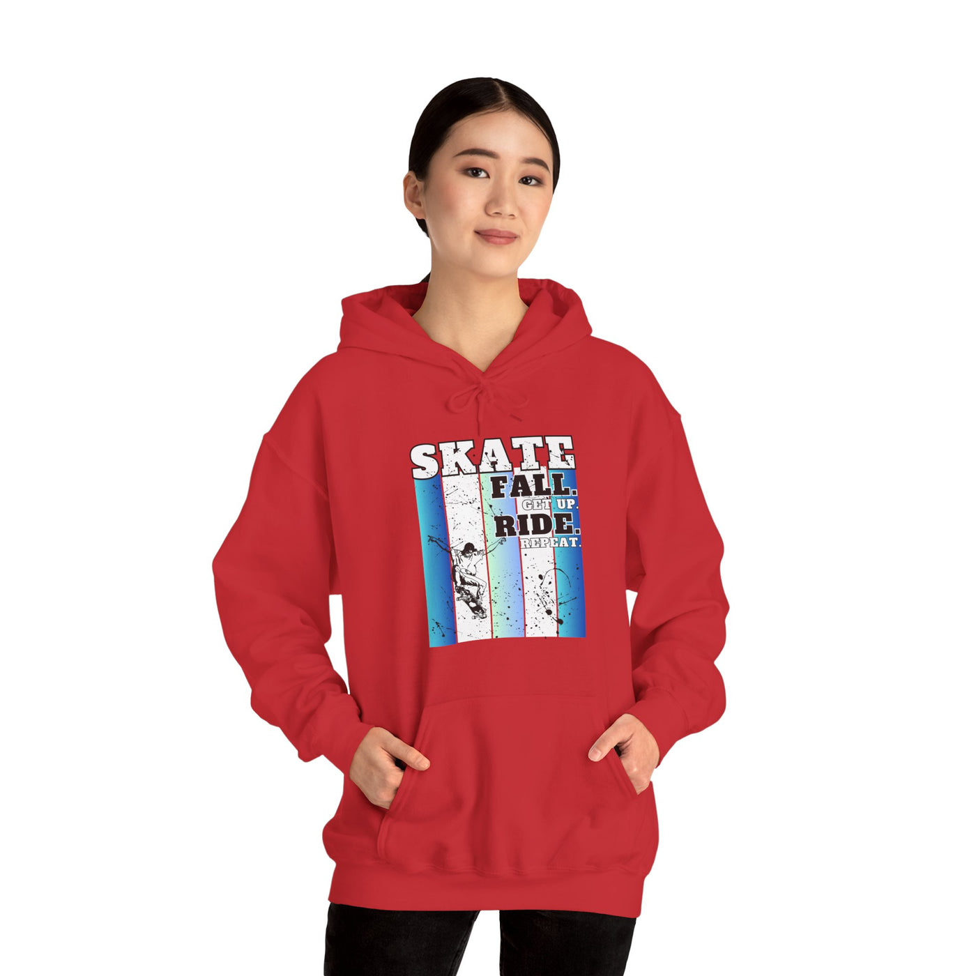 Skateboarding Warmup Hoodie - 'Skate Fall Get Up Ride Repeat' Design
