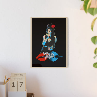 Love Amy Winehouse Poster with Wooden Frame - Vibrant Wall Art for Music Lovers