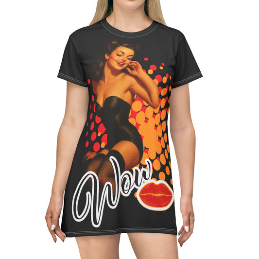 Bold Vintage-Inspired T-Shirt Dress - 'Wow' & 'Good Girls Gone Bad' Design
