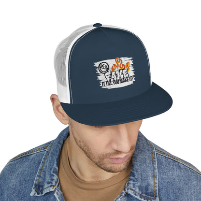 Embroidered 5 Panel Trucker Cap - Fake it til you make it