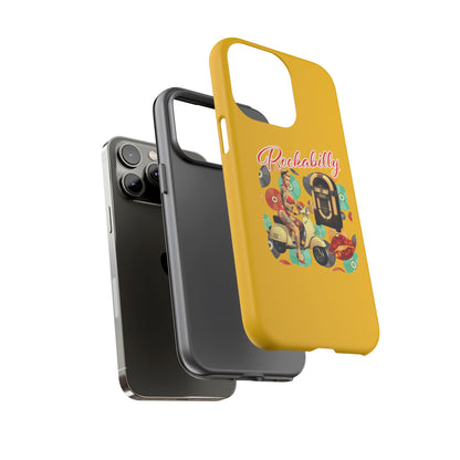 Rockabilly Phone Case, Vintage Scooter Design, Retro Style Cover, Fun Gift for Music Lovers, Yellow Tough Cases