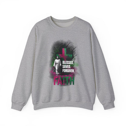 Jesus mit Faith und Spruch Blessed -Saved -Forgiven Sweatshirt