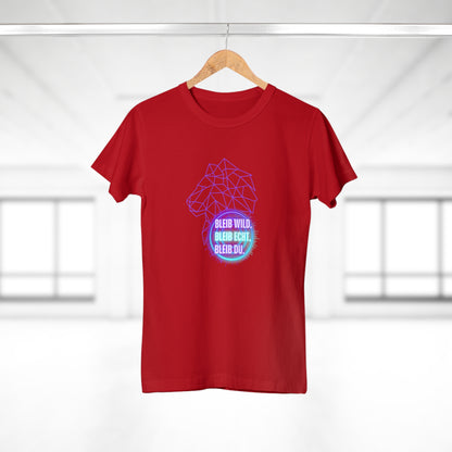 Women's Inspirational Lion T-Shirt - 'Bleib-Wild, Bleib-Echt, Bleib-Du' Design