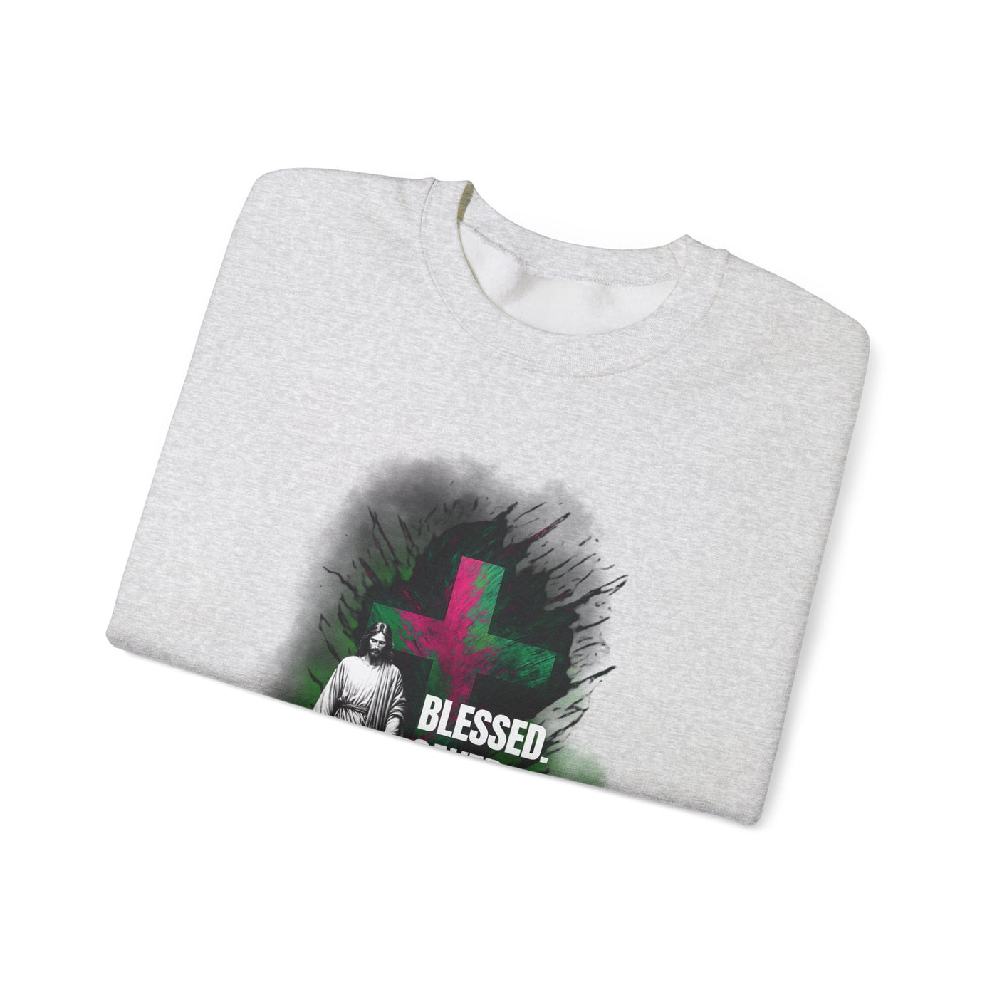 Jesus mit Faith und Spruch Blessed -Saved -Forgiven Sweatshirt