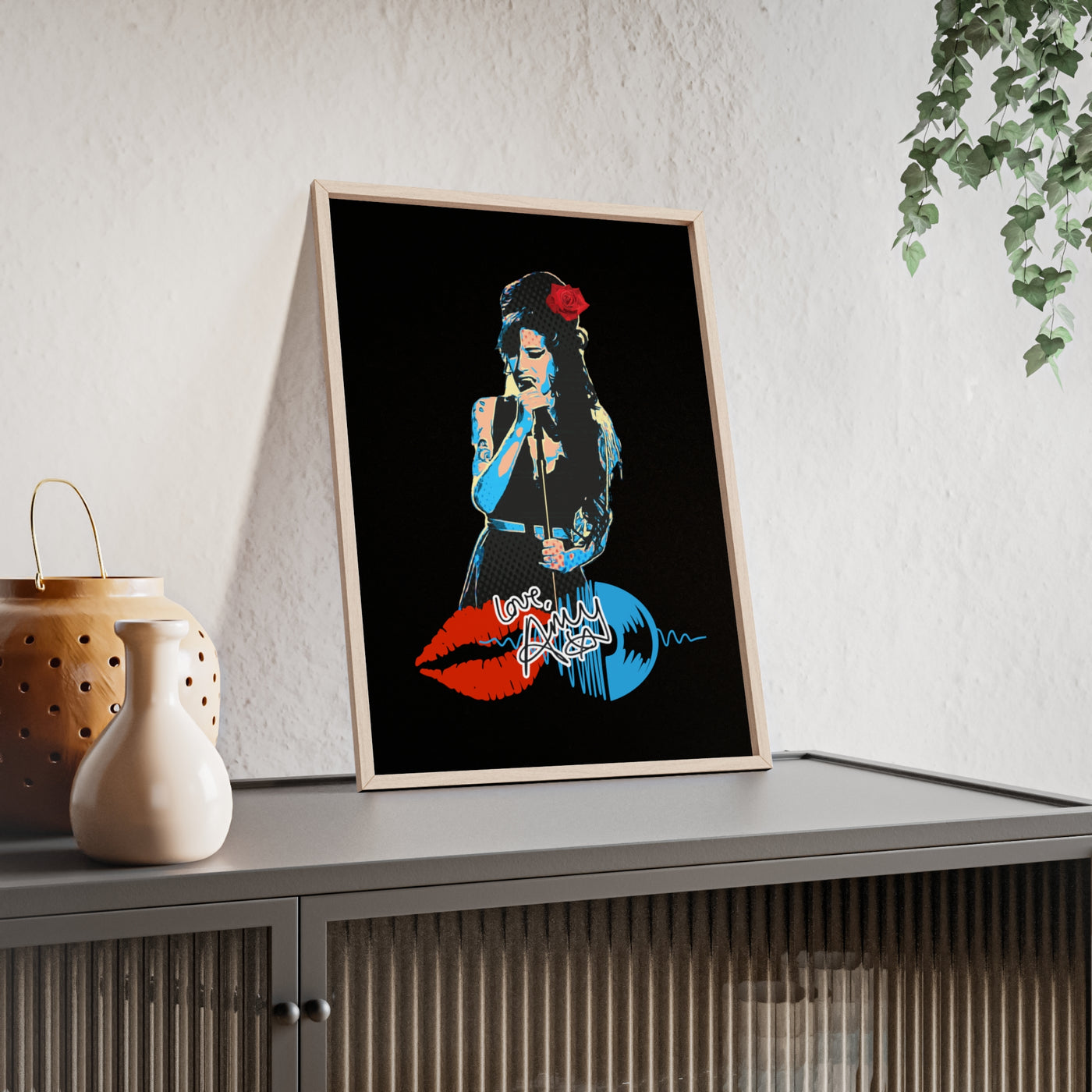 Love Amy Winehouse Poster with Wooden Frame - Vibrant Wall Art for Music Lovers