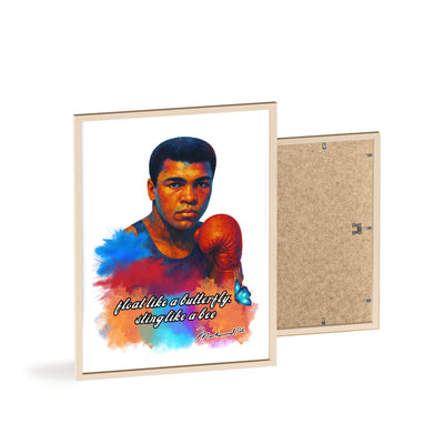 Inspirational Muhammad Ali Poster with Wooden Frame - Float Like a Butterfly, Sting Like a Bee