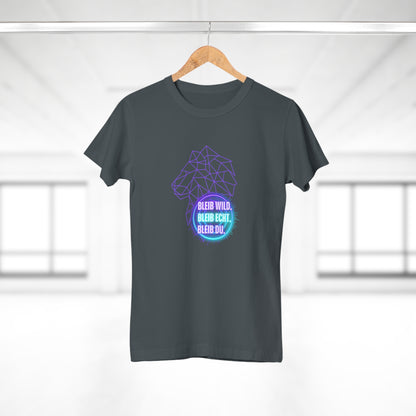 Women's Inspirational Lion T-Shirt - 'Bleib-Wild, Bleib-Echt, Bleib-Du' Design