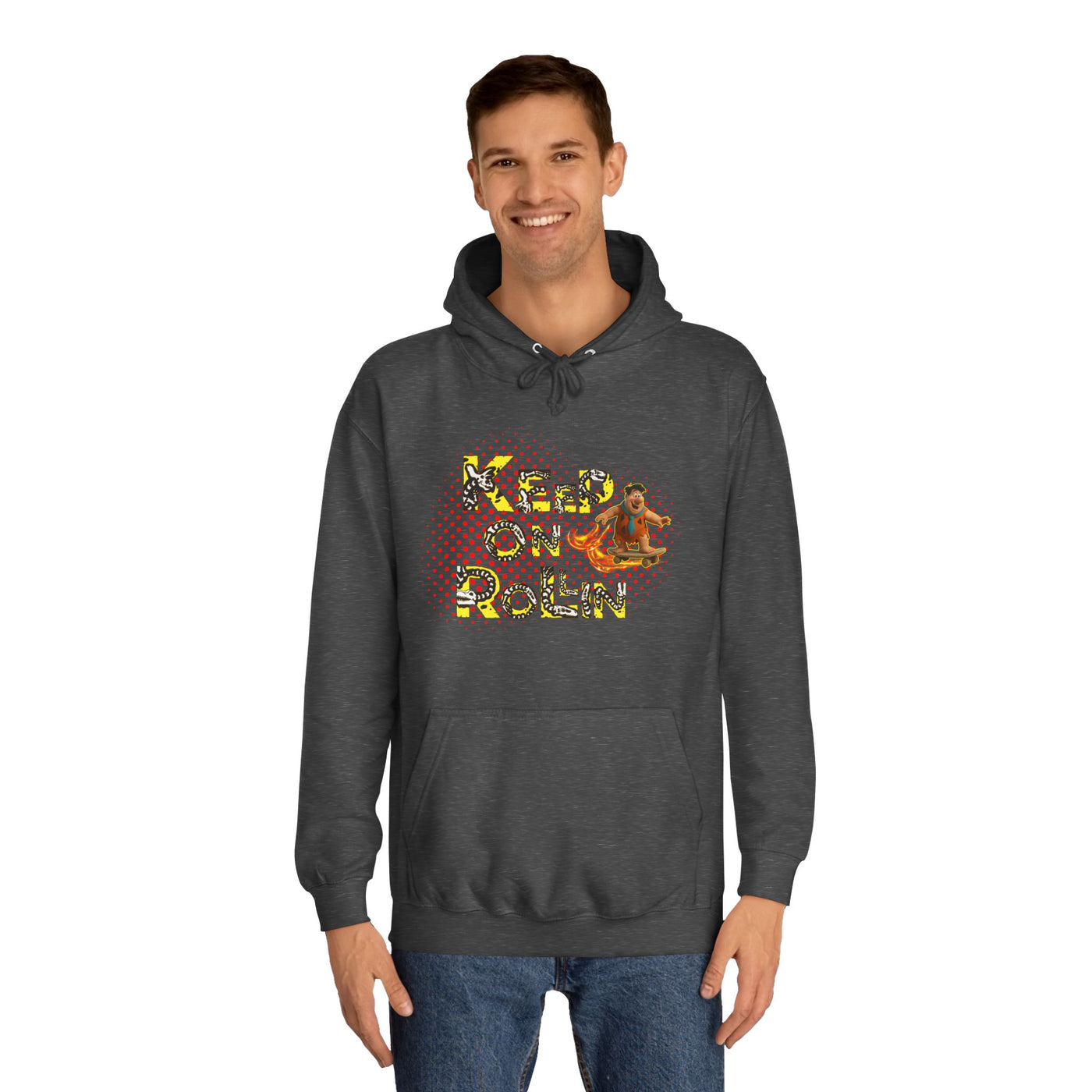 'Keep On Rollin' Design Unisex College Hoodie Flintstones Feuerstein