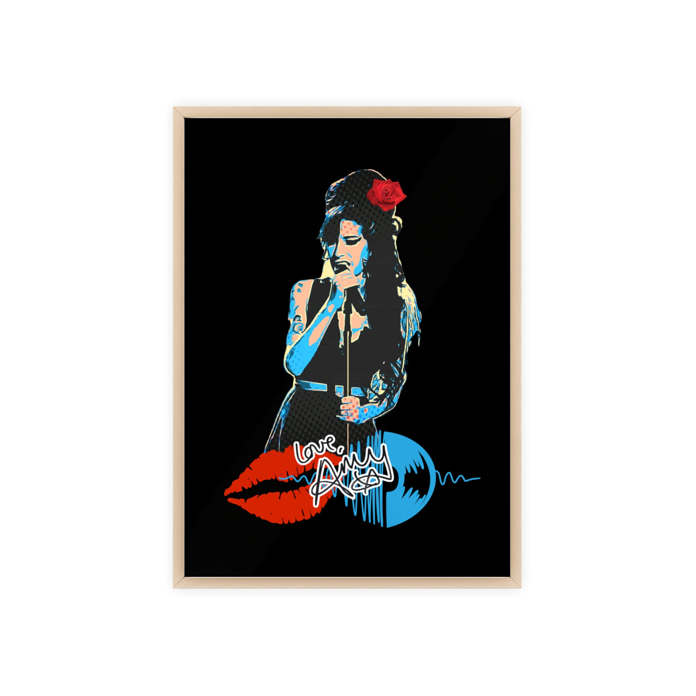 Love Amy Winehouse Poster with Wooden Frame - Vibrant Wall Art for Music Lovers