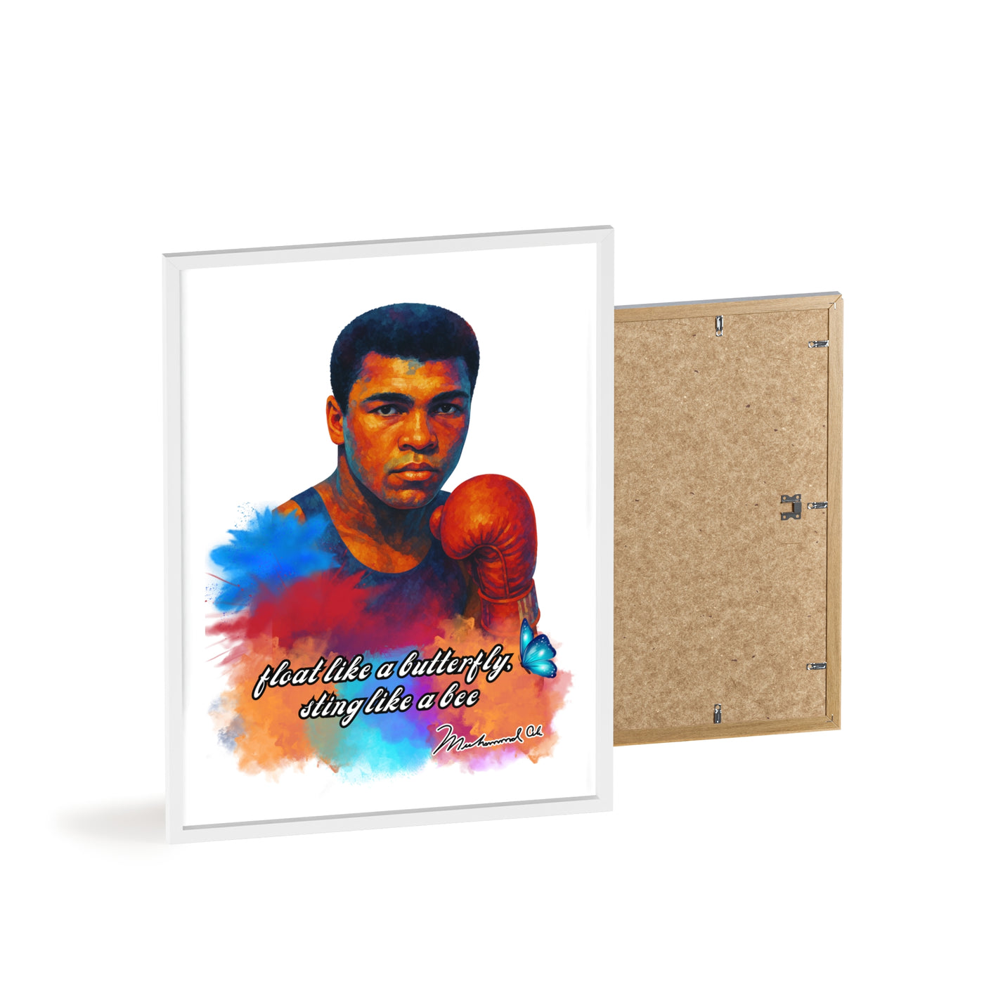 Inspirational Muhammad Ali Poster with Wooden Frame - Float Like a Butterfly, Sting Like a Bee