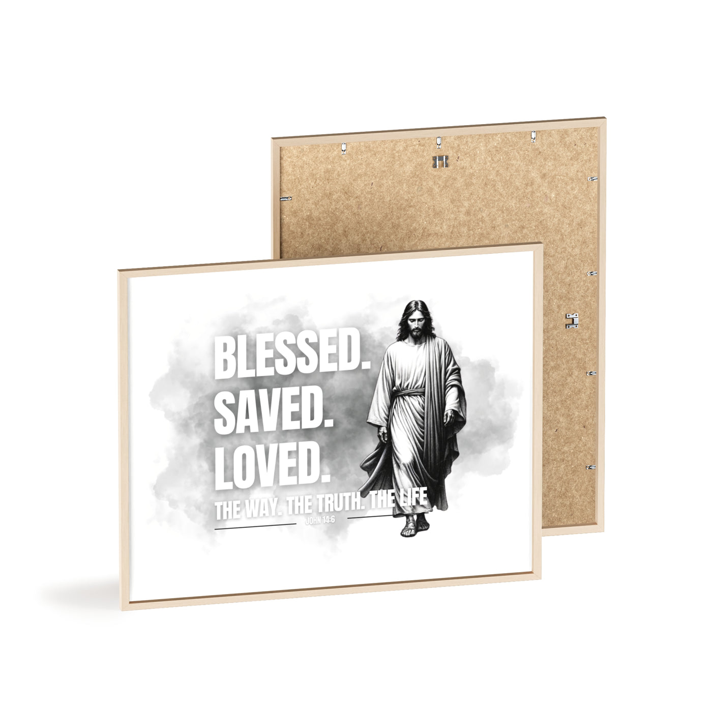 Inspirational Jesus Wall Art - Blessed, Saved, Loved - Framed Poster