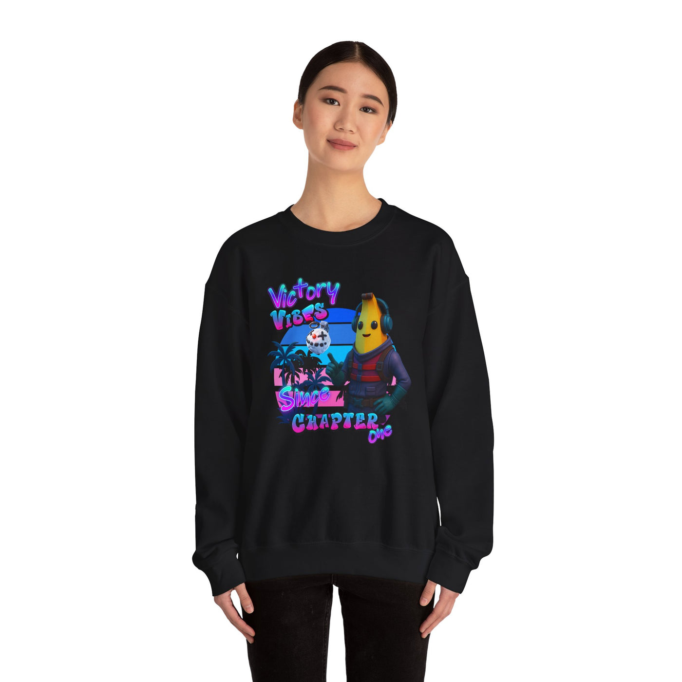 Victory Fortnite Vibes Banana Crewneck Sweatshirt - Unisex Heavy Blend