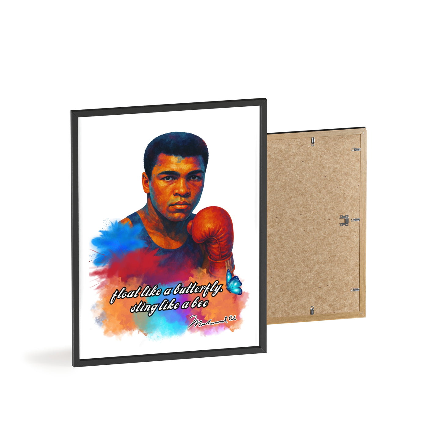 Inspirational Muhammad Ali Poster with Wooden Frame - Float Like a Butterfly, Sting Like a Bee
