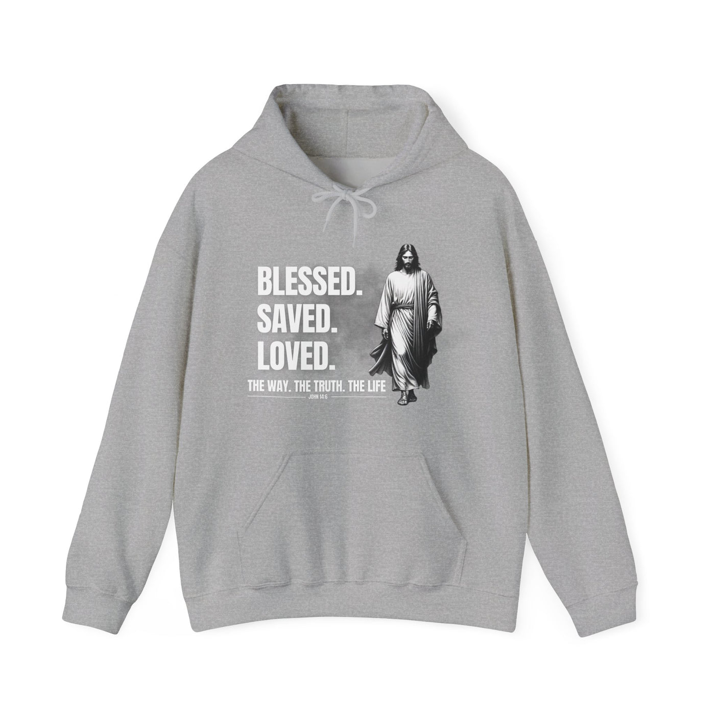 Blessed, Saved, Loved Hoodie - Unisex Heavy Blend Sweatshirt for Comfort and Faith Jesus