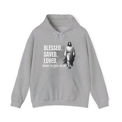 Blessed, Saved, Loved Hoodie - Unisex Heavy Blend Sweatshirt for Comfort and Faith Jesus