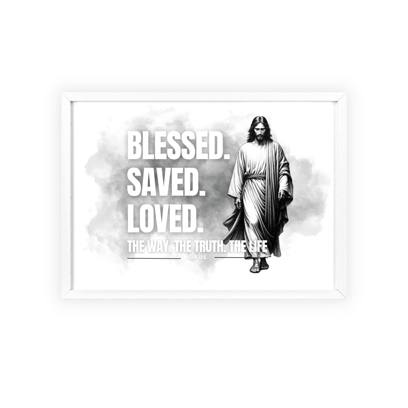 Inspirational Jesus Wall Art - Blessed, Saved, Loved - Framed Poster