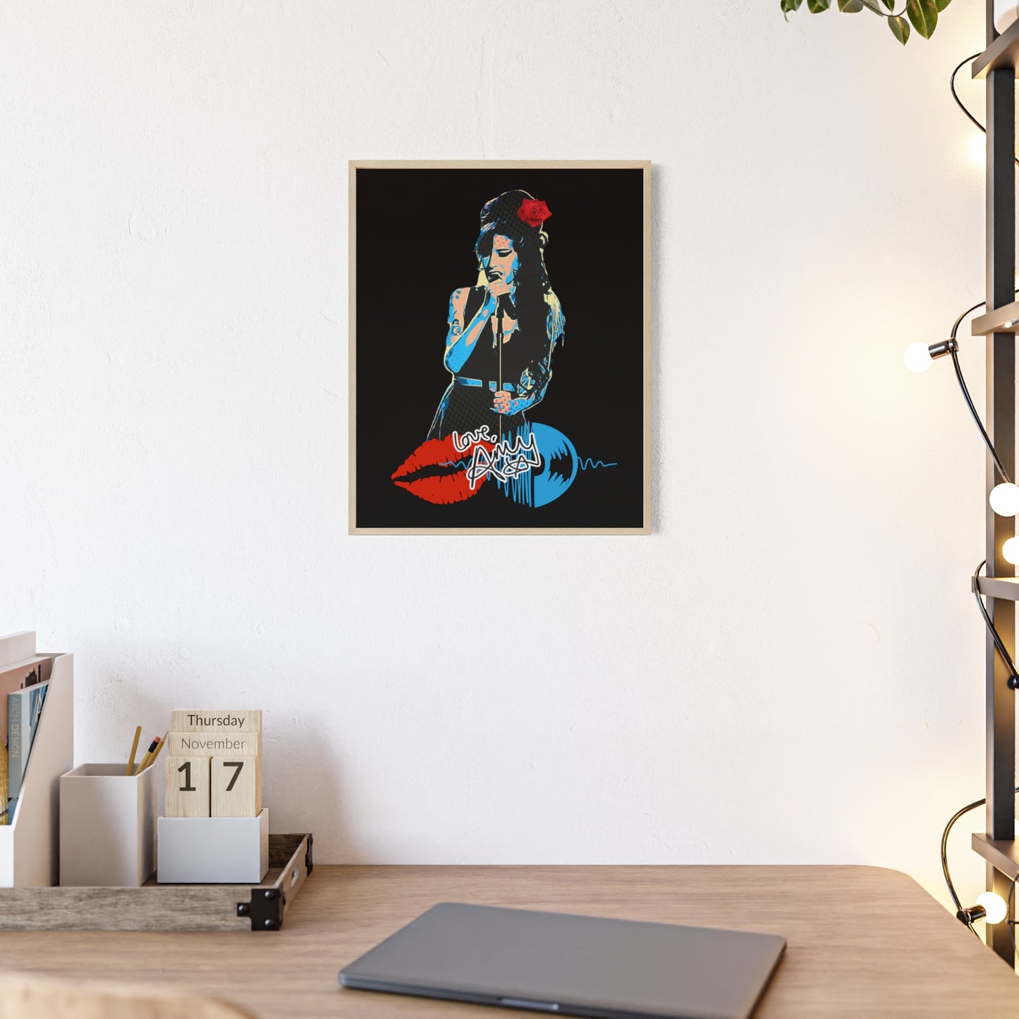 Love Amy Winehouse Poster with Wooden Frame - Vibrant Wall Art for Music Lovers
