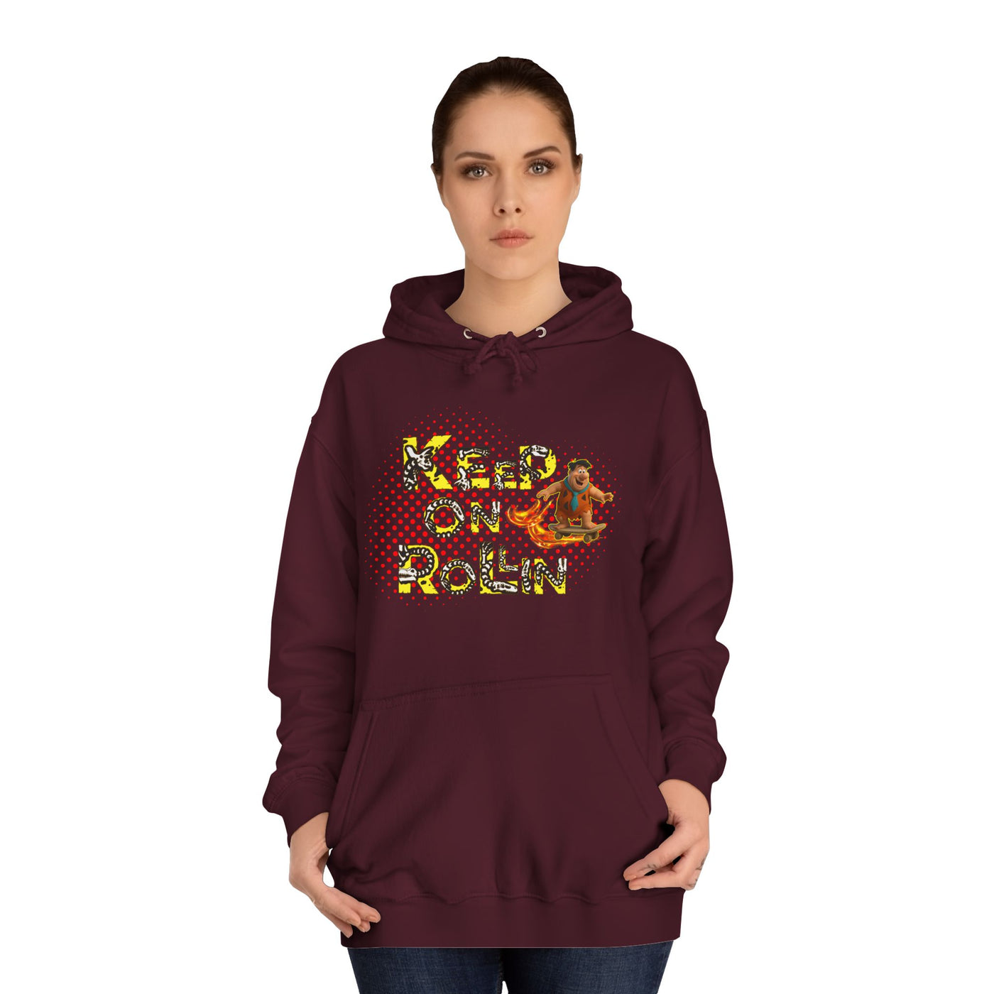 'Keep On Rollin' Design Unisex College Hoodie Flintstones Feuerstein