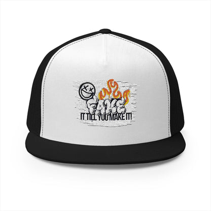 Embroidered 5 Panel Trucker Cap - Fake it til you make it