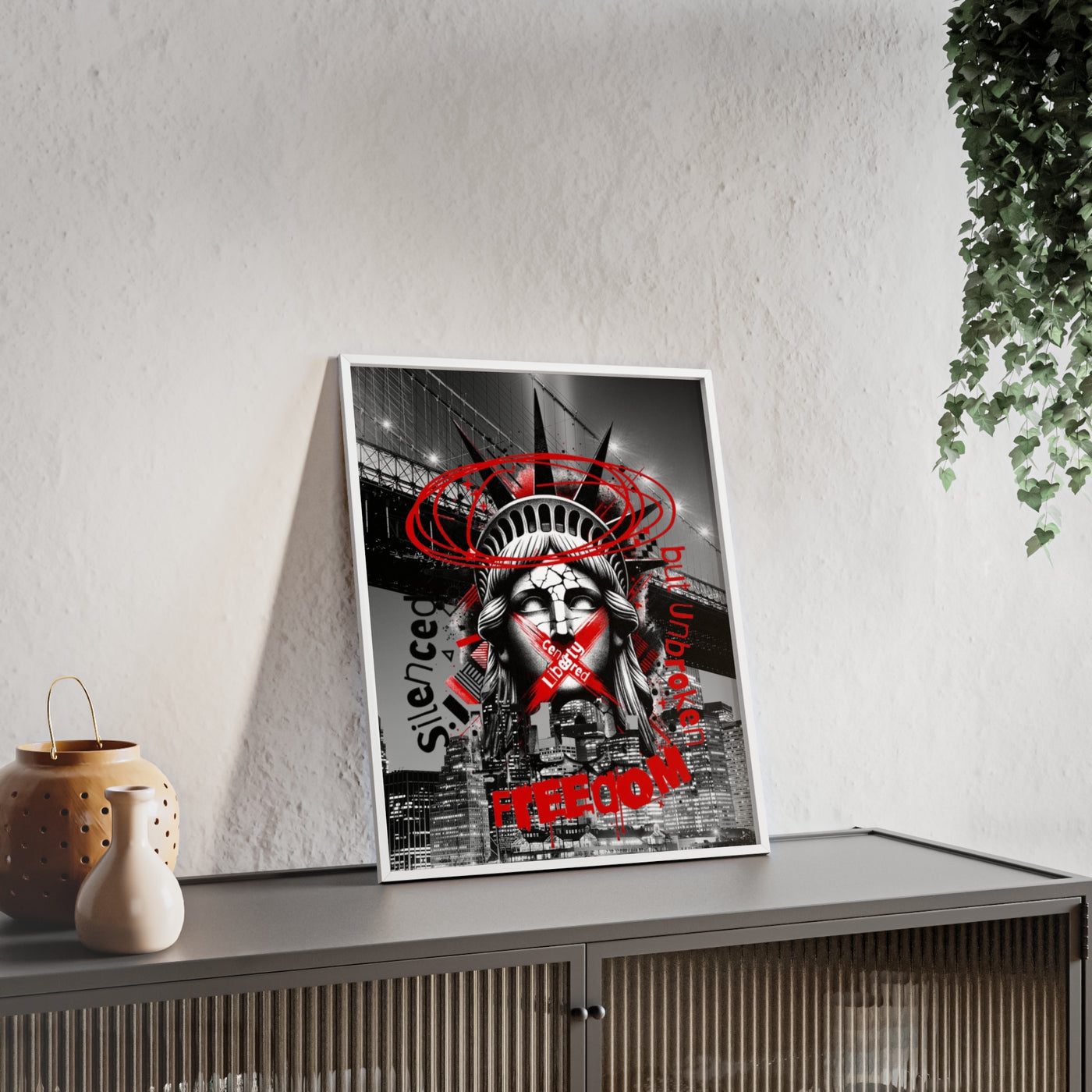 Freedom Poster with Wooden Frame - NYC Decor, Wall Art