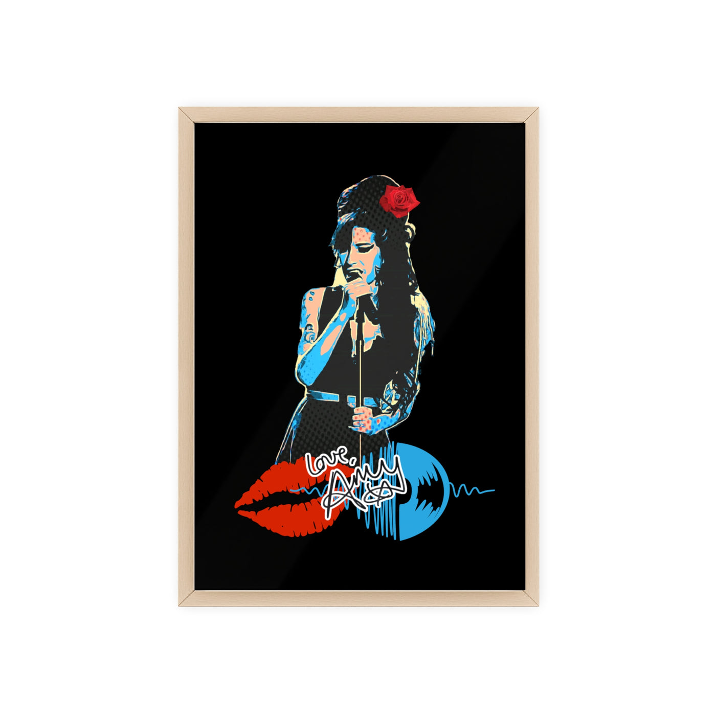 Love Amy Winehouse Poster with Wooden Frame - Vibrant Wall Art for Music Lovers