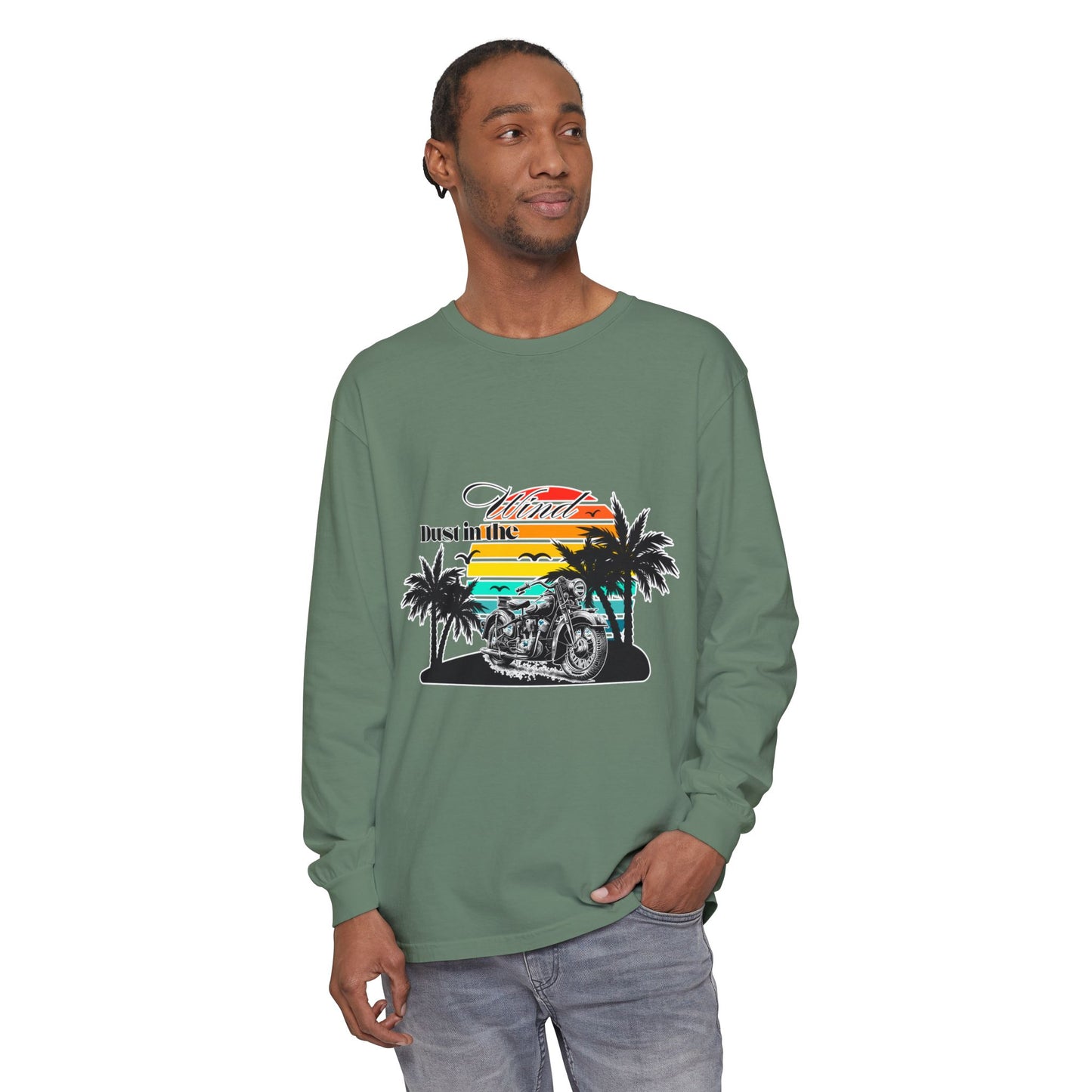 Dust in the Wind - Vintage Motorcycle & Sunset Design