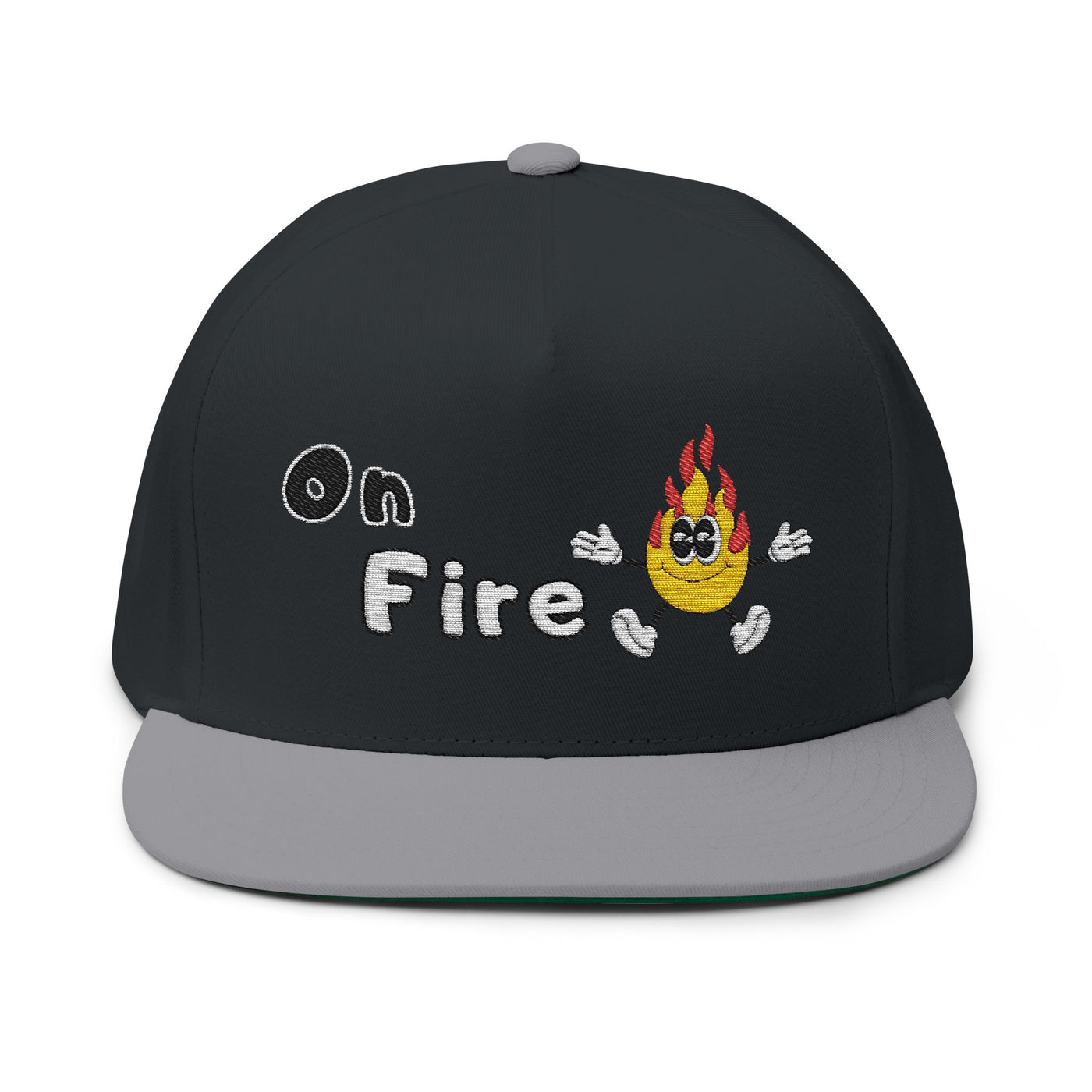 Embroidered Flat Bill Cap - "on fire"