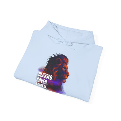 Blessed, Saved, Loved Lion Hoodie - Unisex Heavy Blend Sweatshirt