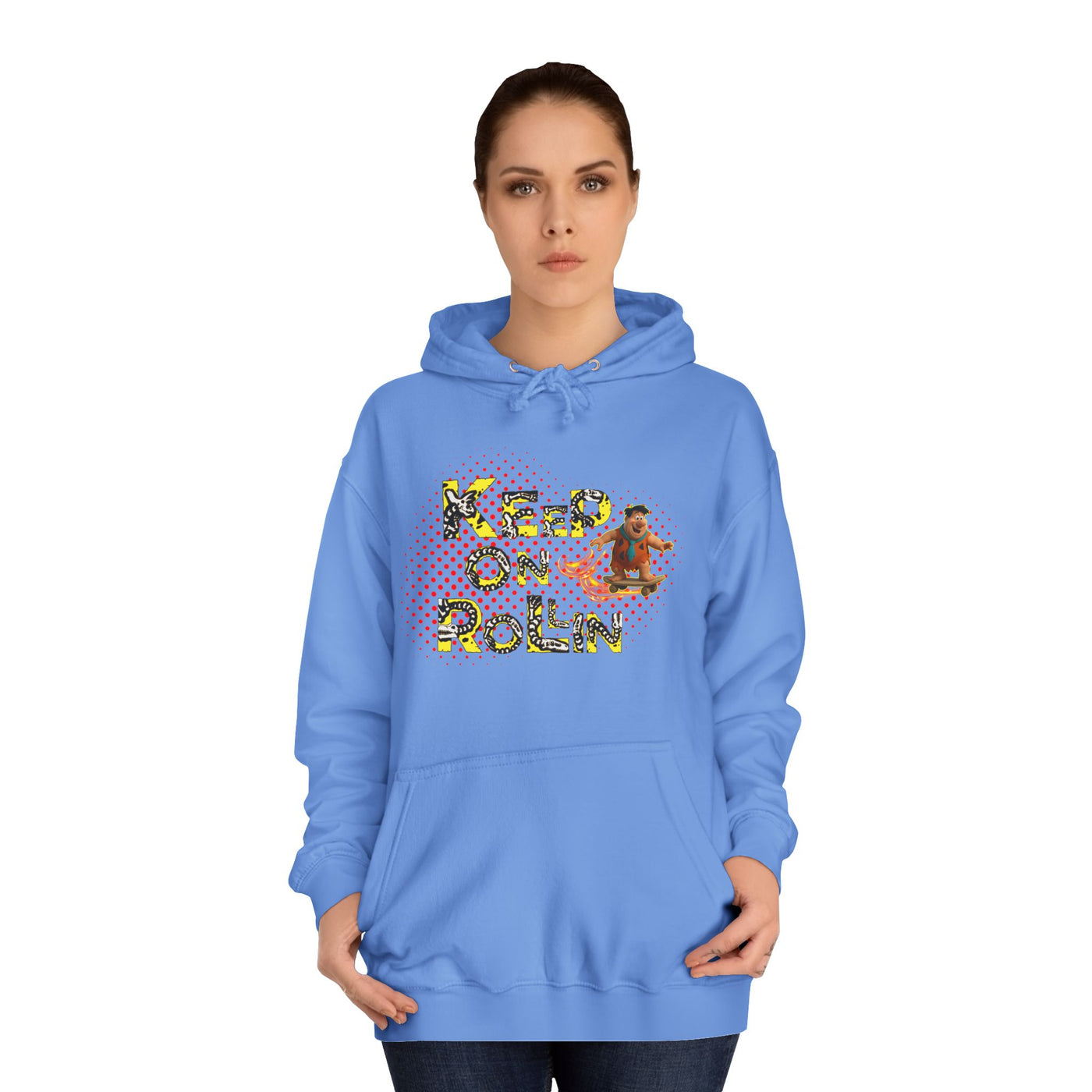 'Keep On Rollin' Design Unisex College Hoodie Flintstones Feuerstein