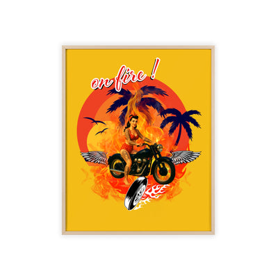 Vibrant Motorcycle Poster with Wooden Frame | Retro Wall Art for Bikers