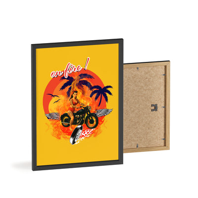 Vibrant Motorcycle Poster with Wooden Frame | Retro Wall Art for Bikers