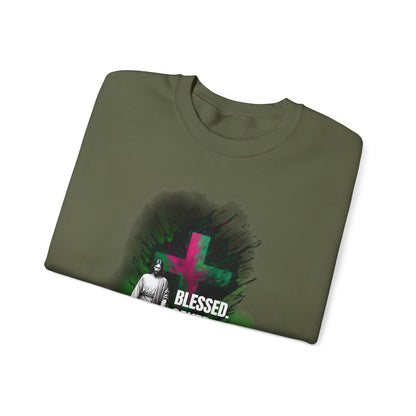 Jesus mit Faith und Spruch Blessed -Saved -Forgiven Sweatshirt